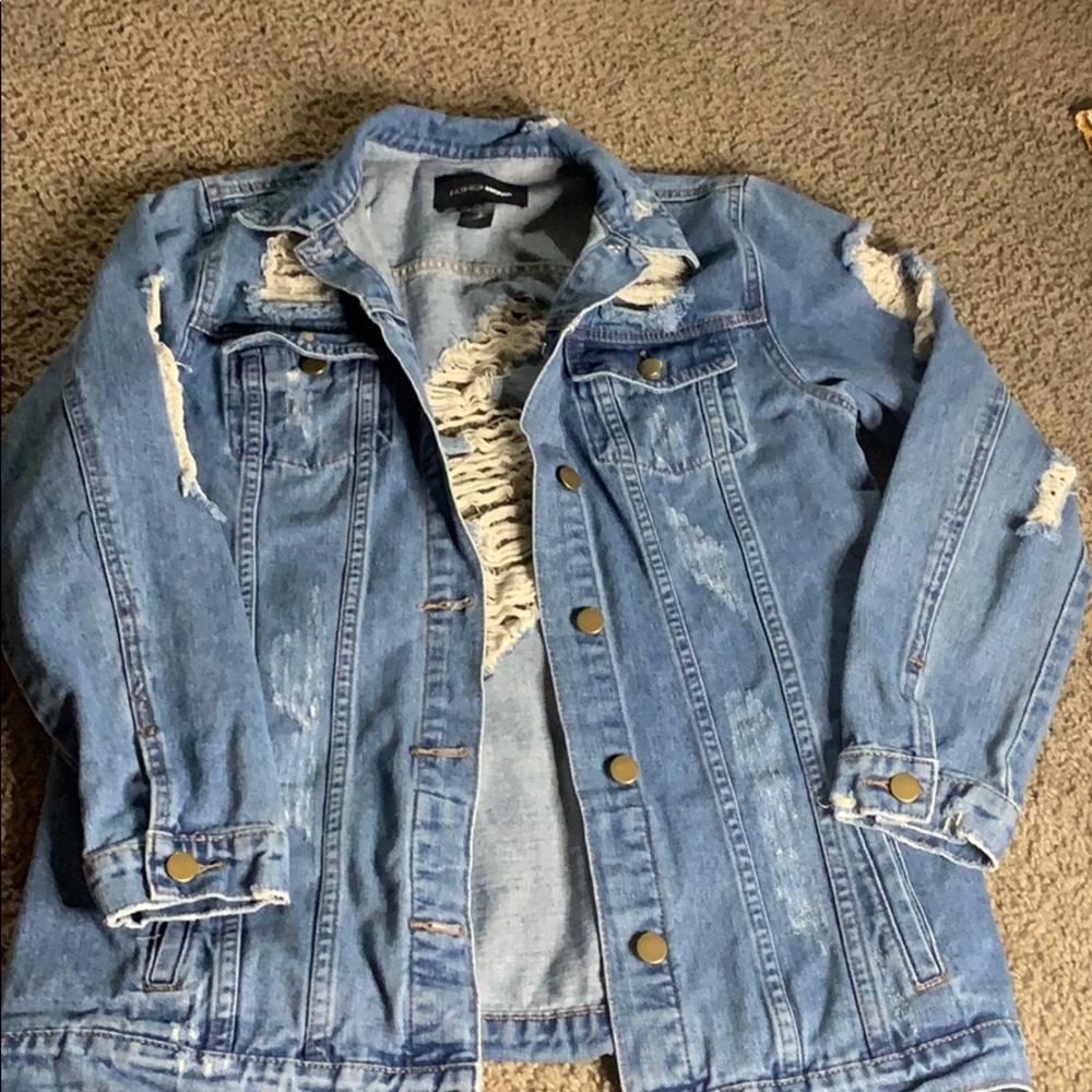 Distressed jean jacket